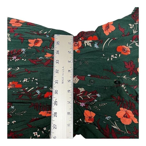 Floral Dress Women’s M Green Modest Long Sleeve Pleated Elastic Waist - Picture 8 of 16